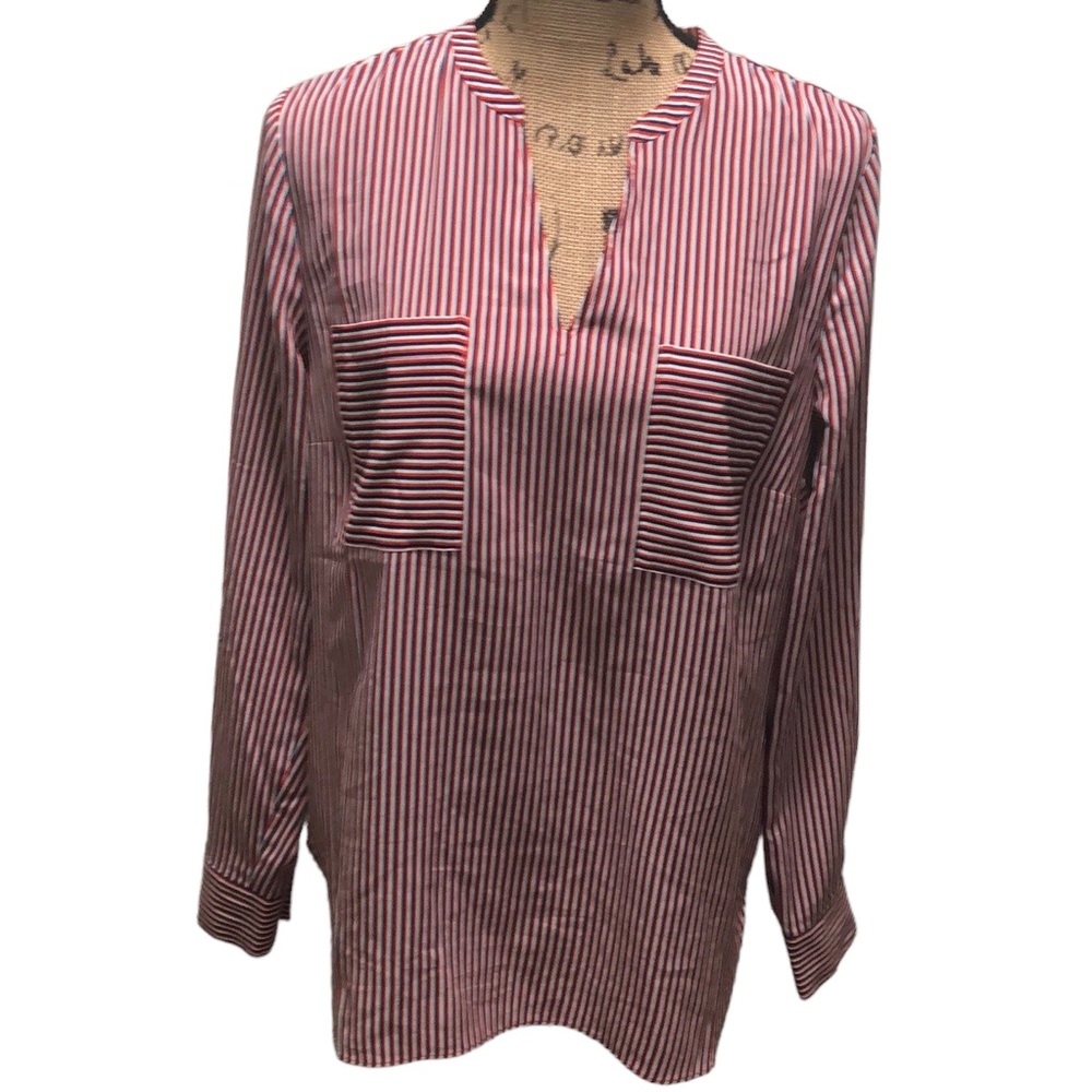 {CAbi} V Neck Long Sleeve Striped Blouse